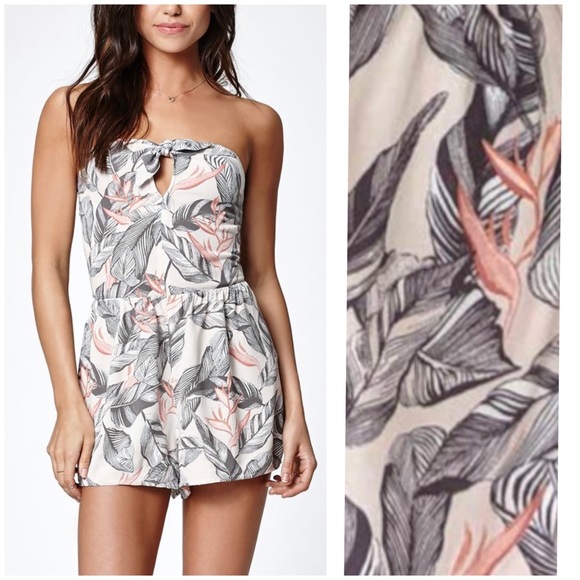 Kendall & Kylie Pants - Kendall & Kylie Strapless Smocked Back Leaf Print Romper